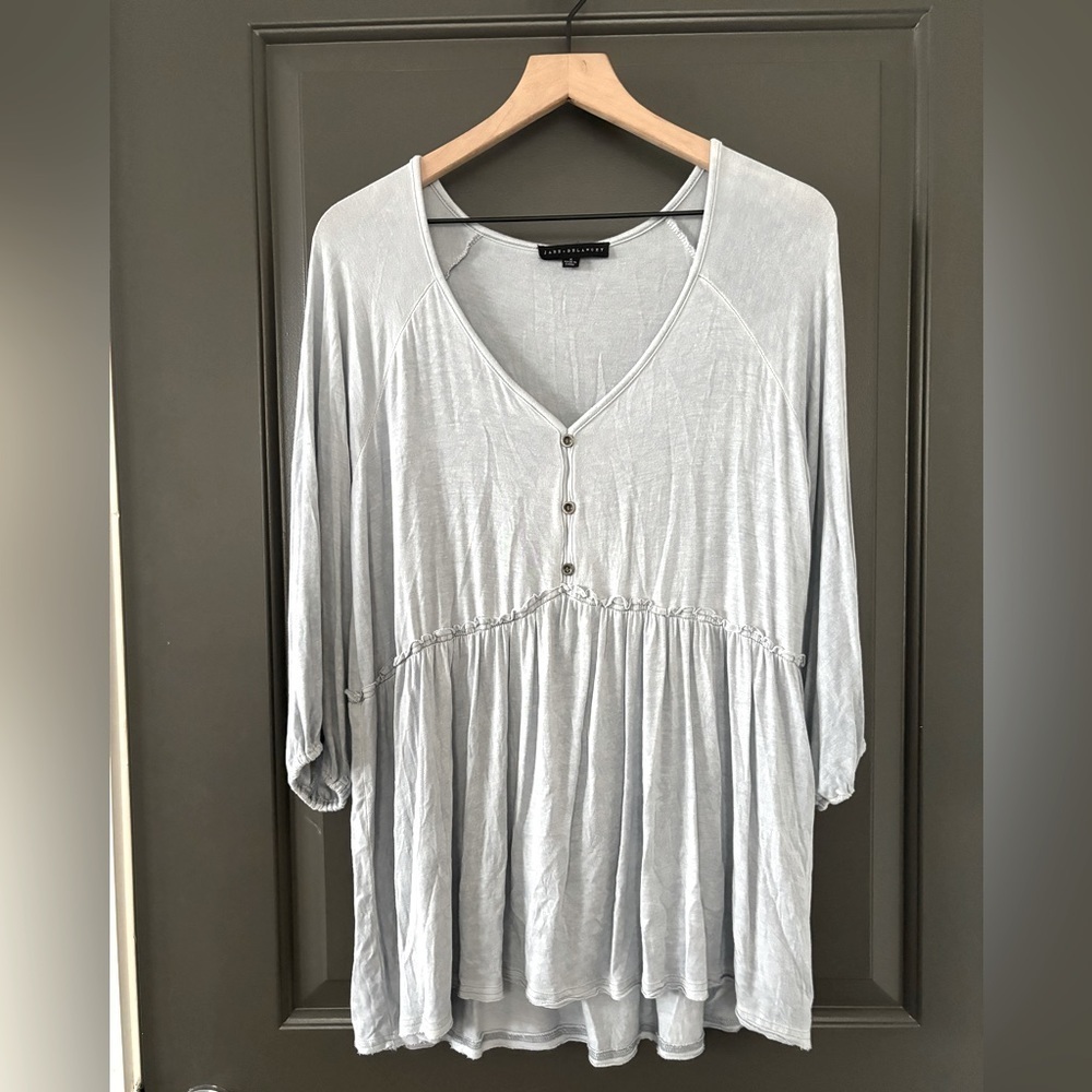 Jane + Delancey Blue Flowing 3/4 Sleeve Babydoll Lightweight Tunic Top Size M